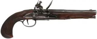 Kentucky Pistol
.62 smoothbore, 8-1/2" octagon-to-round barrel,
small Queen Anne flint lock, maple,iron trim, used